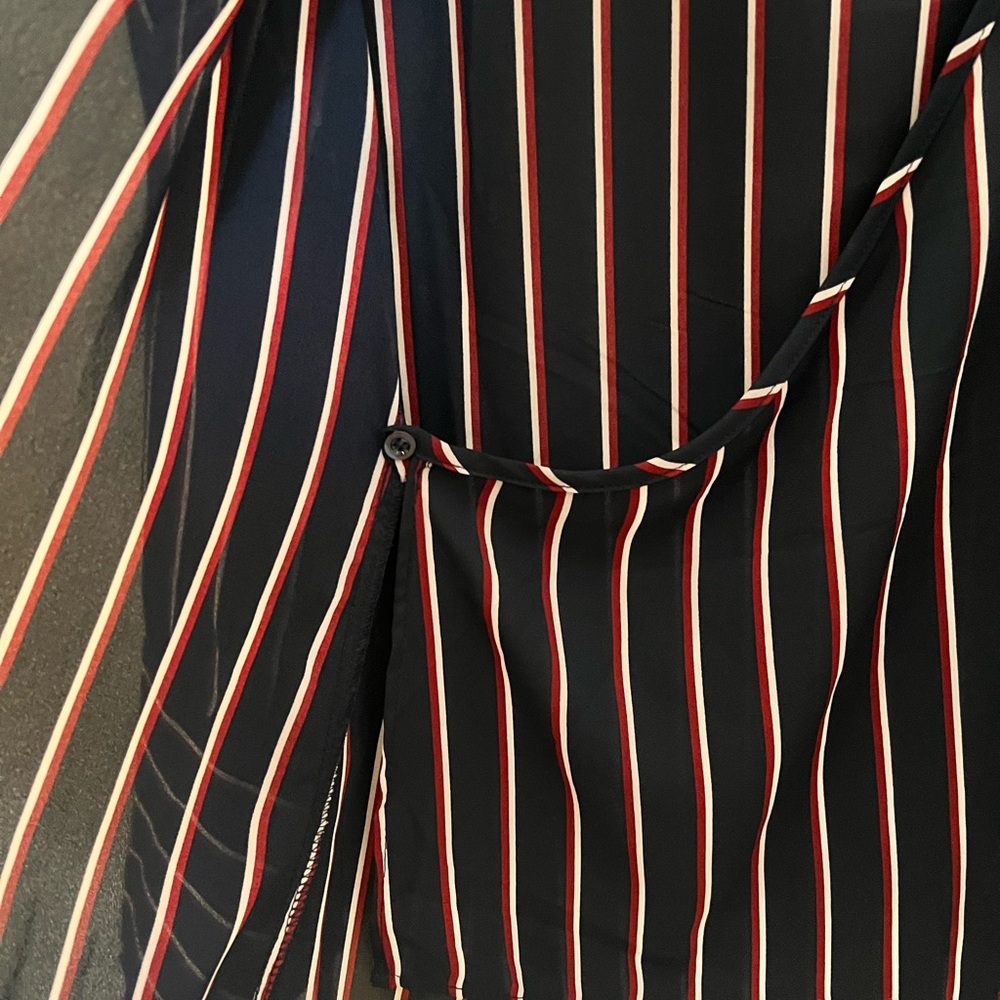Moa Moa Navy Striped Flowy Wrap Top - Picture 2 of 4